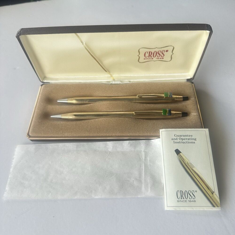 Vintage Cross 10k Gold Filled Ballpoint Pen and Pencil Set + Case Shaklee Logo